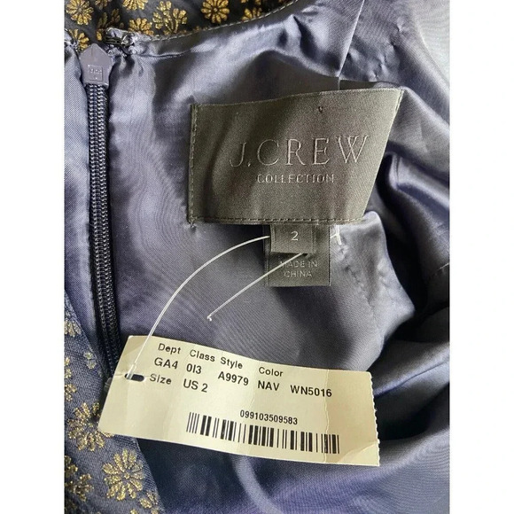 NWT J.Crew Collection Dress Navy Blue Gold Fit Flare Size 2 New - Picture 3 of 5